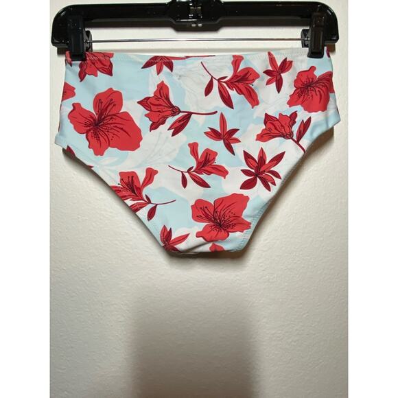 Cupshe Bikini Bottom High Waist Floral Baby Blue Red Small - Picture 5 of 5